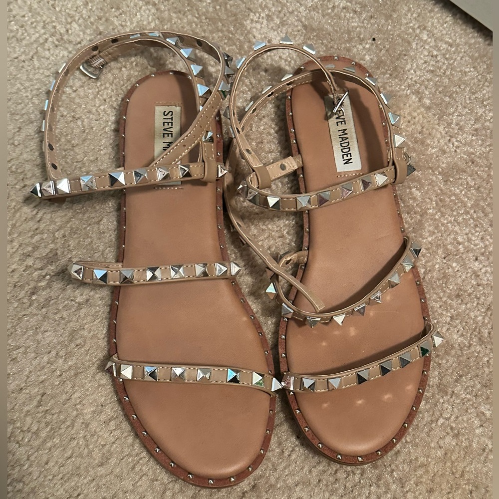 Steve Madden Tan Sandals with Silver Studs